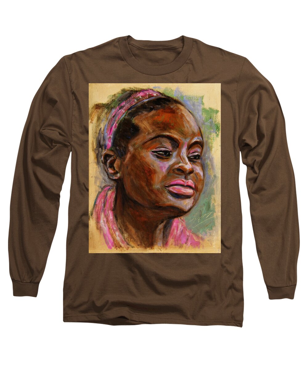 Woman Long Sleeve T-Shirt featuring the painting African American 3 by Xueling Zou