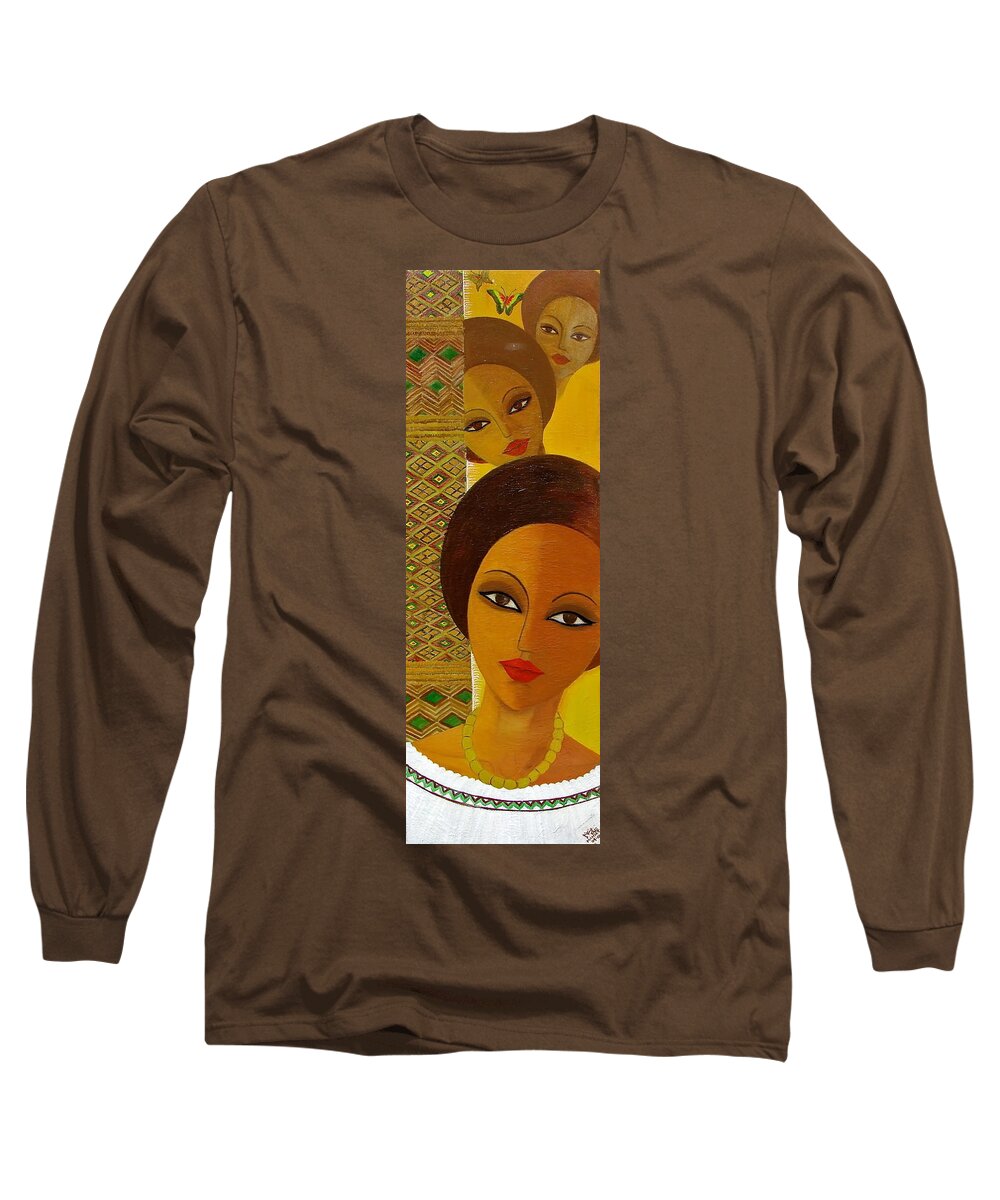 African Paintings Long Sleeve T-Shirt featuring the painting Afro Beauty by Mahlet