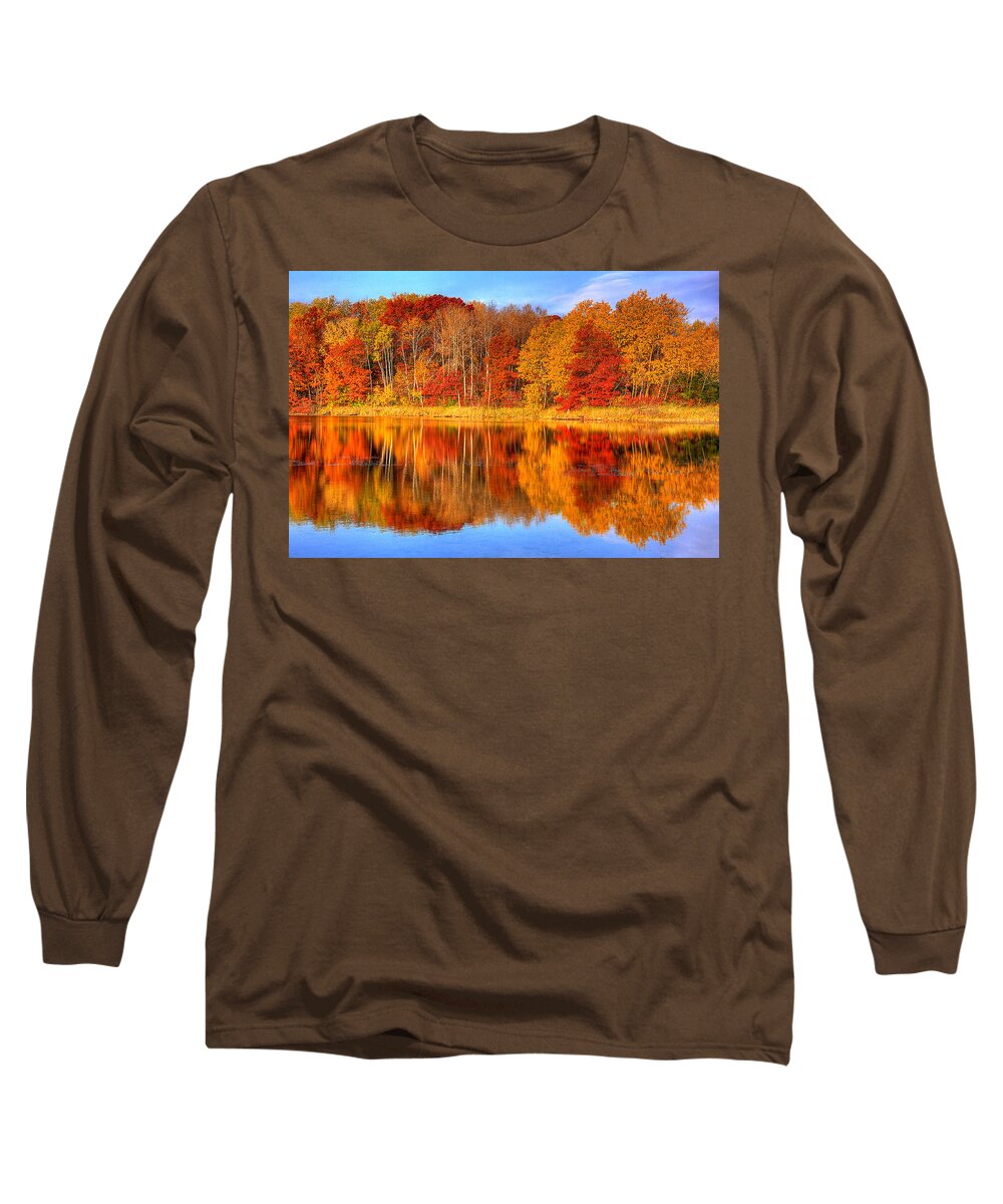 Eagan Long Sleeve T-Shirt featuring the photograph Autumn Reflections Minnesota Autumn by Wayne Moran