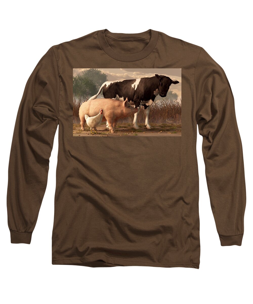 Cow Long Sleeve T-Shirt featuring the digital art Beef Pork and Poultry by Daniel Eskridge