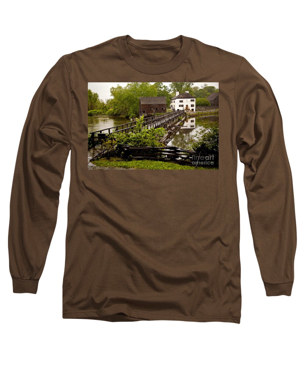Philipsburg Manor Mill House Wooden Bridge Landscape Photo Long Sleeve T-Shirt featuring the photograph Bridge to Philipsburg Manor Mill House by Jerry Cowart