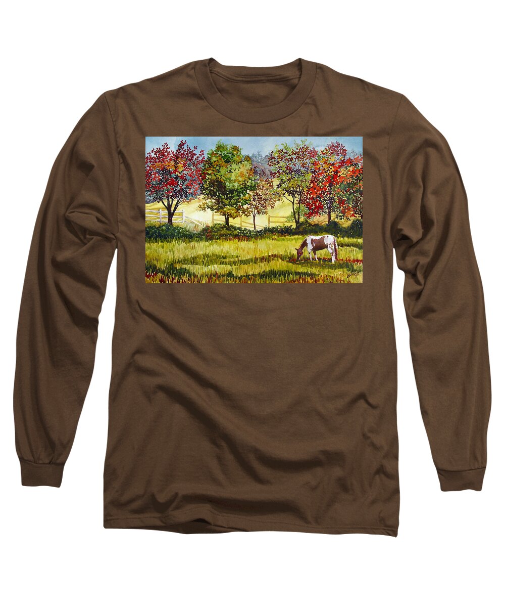 Horse. Horses Long Sleeve T-Shirt featuring the painting Broken Fences by Mick Williams