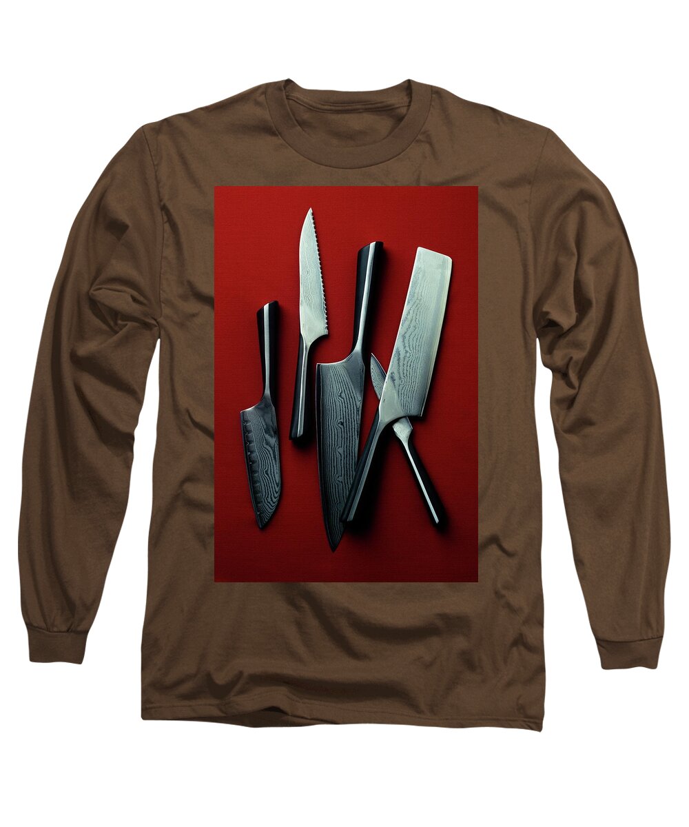 Kitchen Long Sleeve T-Shirt featuring the photograph Calphalon Katana Series Knife Set by Romulo Yanes