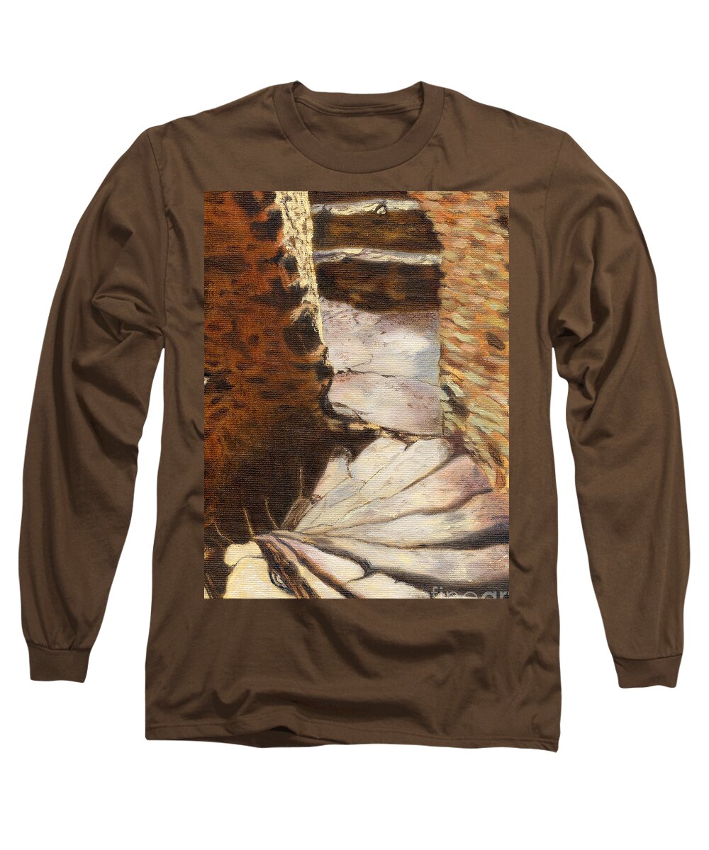 Carew Castle Stone Steps Long Sleeve T-Shirt featuring the painting Carew Castle Turret Steps by Edward McNaught-Davis