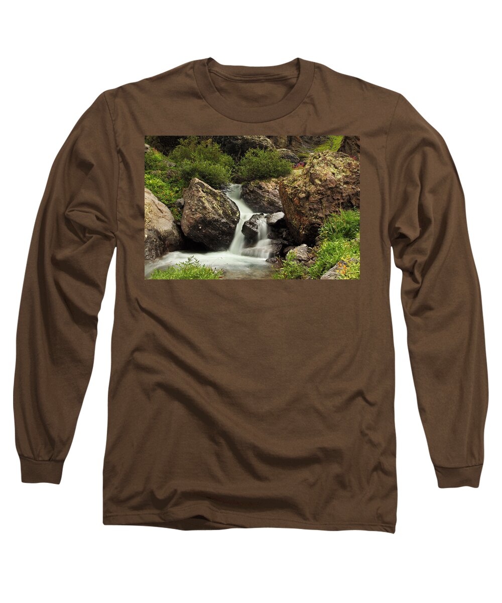 Colorado Long Sleeve T-Shirt featuring the photograph Cascade in lower Ice Lake Basin by Alan Vance Ley
