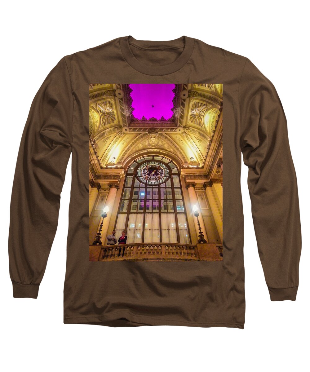 Chicago Theater Long Sleeve T-Shirt featuring the photograph Chicago Theater Window by Lauri Novak