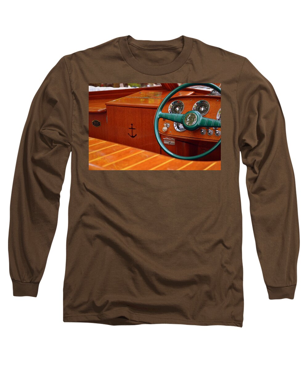 Classic Boat Long Sleeve T-Shirt featuring the photograph Chris Craft Cockpit by Michelle Calkins