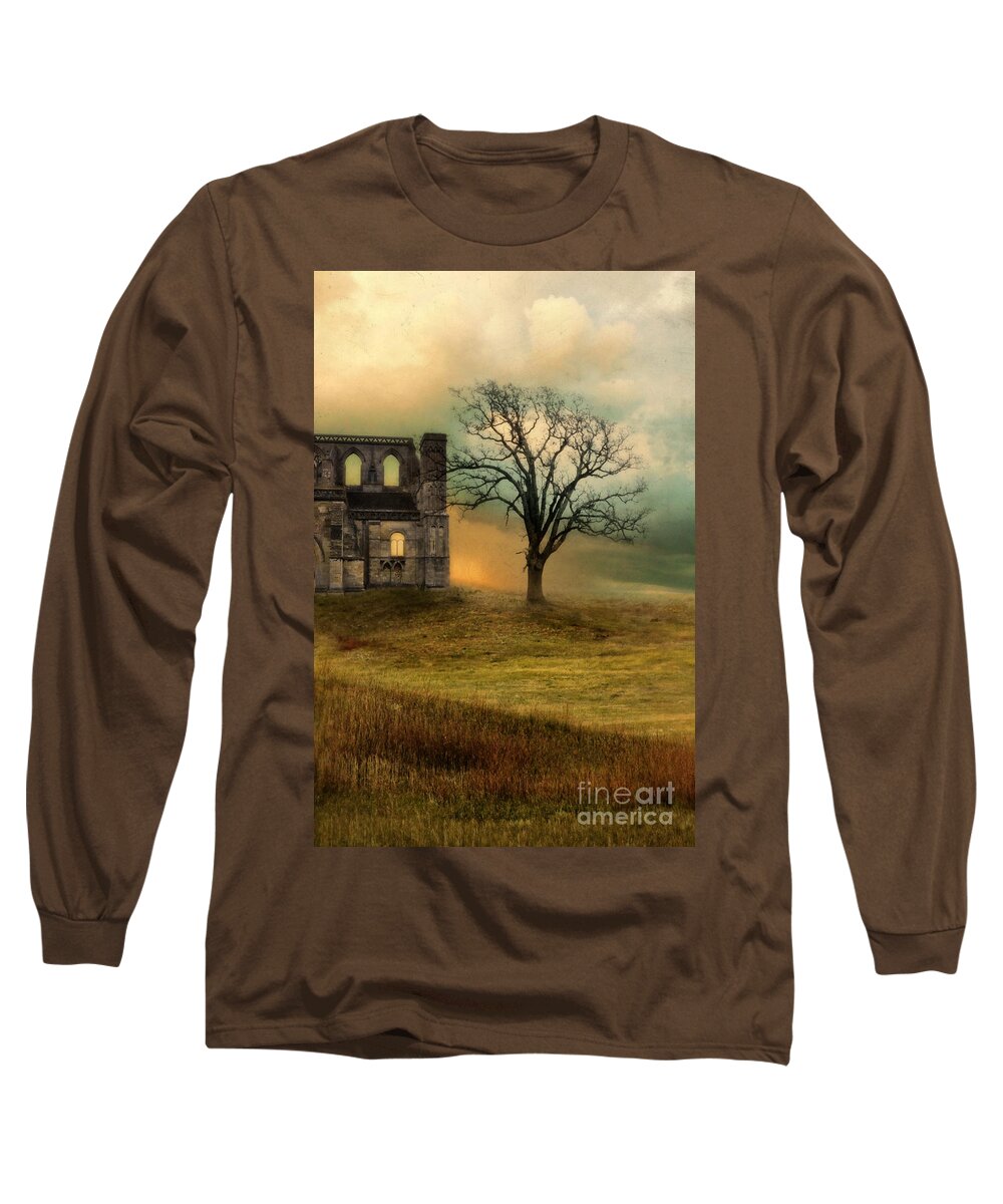 Ruin Long Sleeve T-Shirt featuring the photograph Church Ruin with Stormy Skies by Jill Battaglia