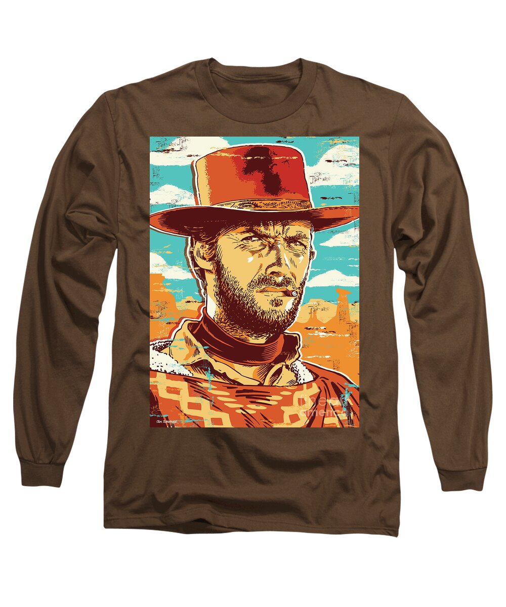 Illustration Long Sleeve T-Shirt featuring the digital art Clint Eastwood Pop Art by Jim Zahniser