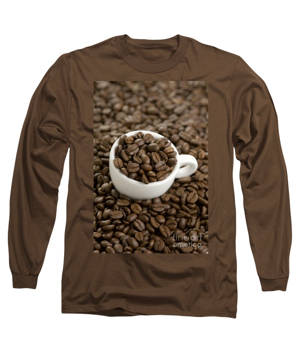 Coffee Long Sleeve T-Shirt featuring the photograph Coffe Beans And Coffee Cup by Lee Avison