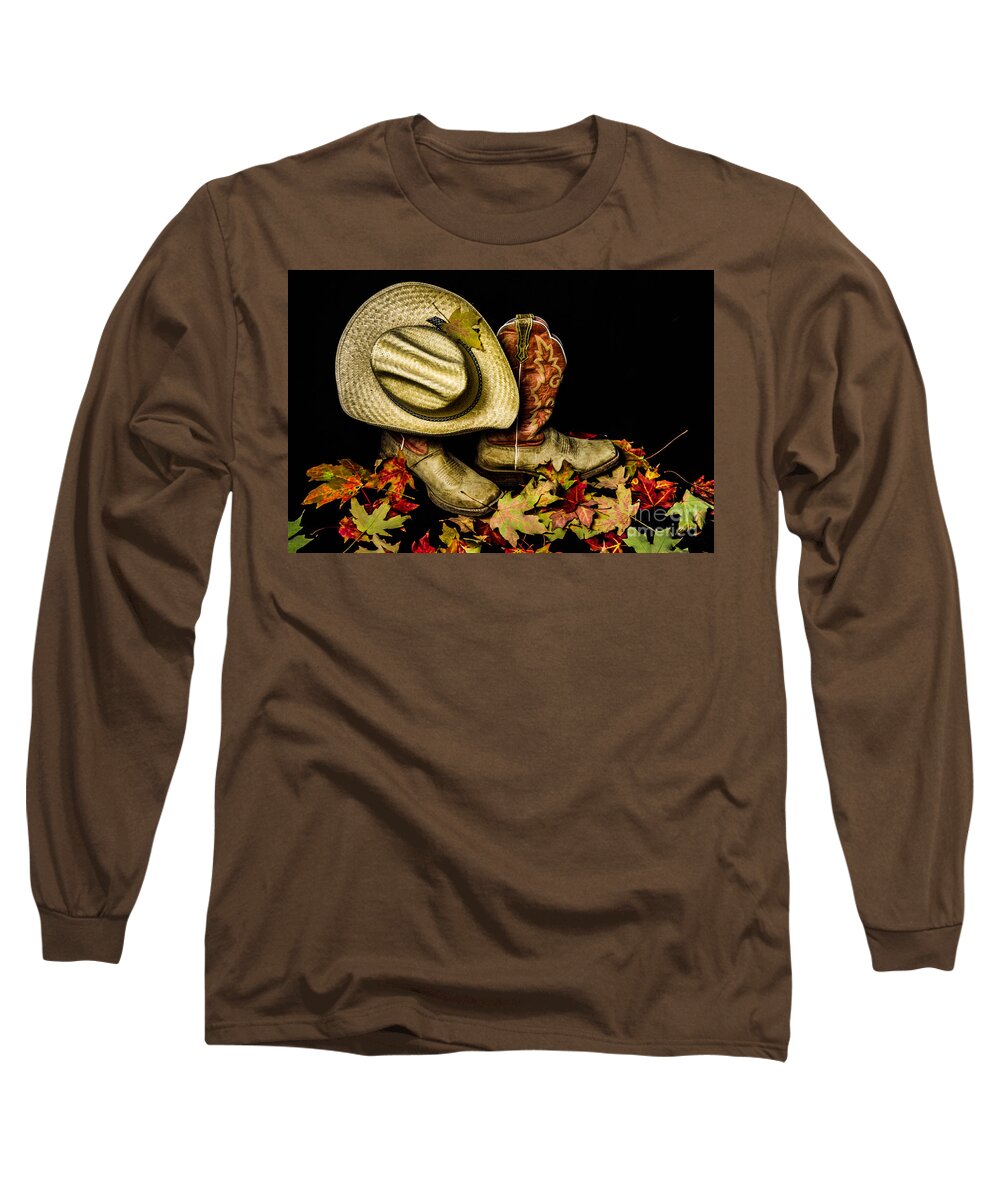 Cow Boots And Hat Long Sleeve T-Shirt featuring the photograph Cow boots and hat by Gerald Kloss