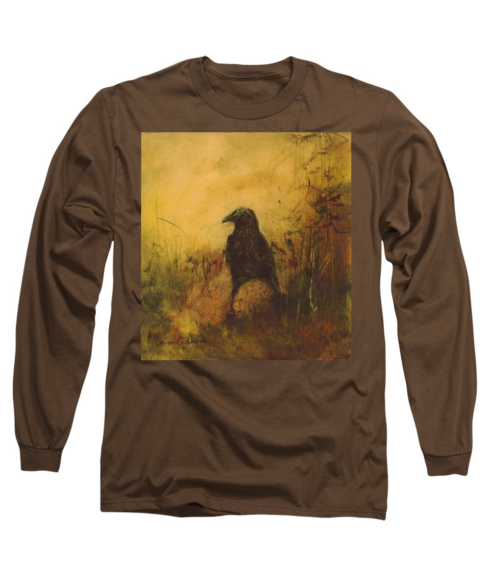 Crow Long Sleeve T-Shirt featuring the painting Crow 7 by David Ladmore