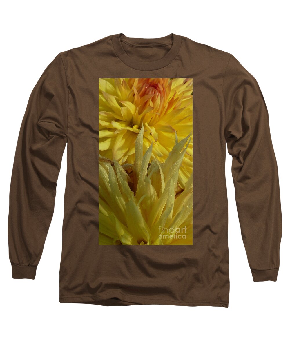 Dahlia Long Sleeve T-Shirt featuring the photograph Dahlia Dew Yellow by Susan Garren
