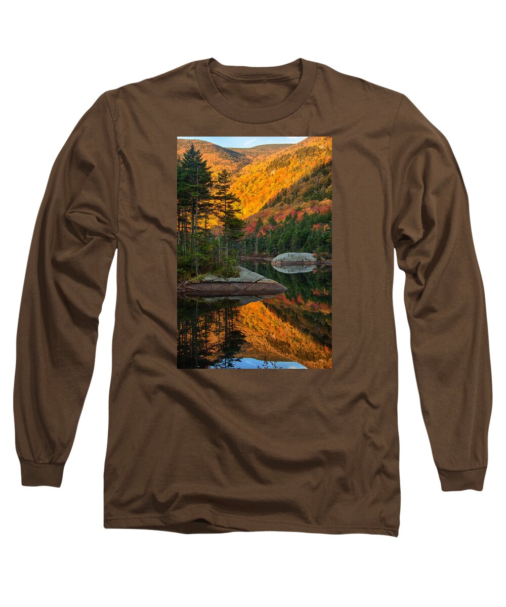 Beaver Pond Long Sleeve T-Shirt featuring the photograph Dawns foliage reflection by Jeff Folger