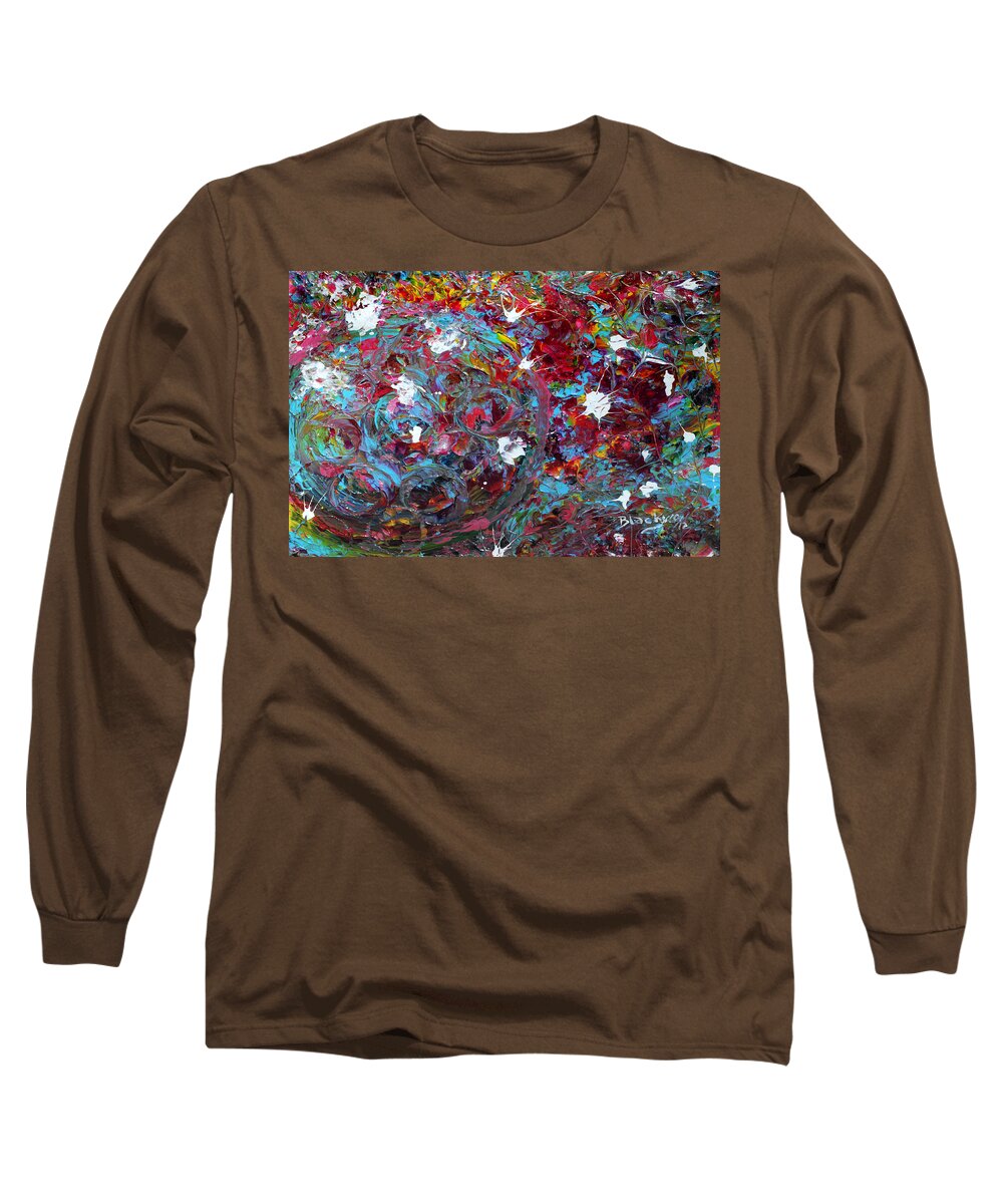 Bold Abstract Long Sleeve T-Shirt featuring the painting Downtrodden Flowers by Donna Blackhall