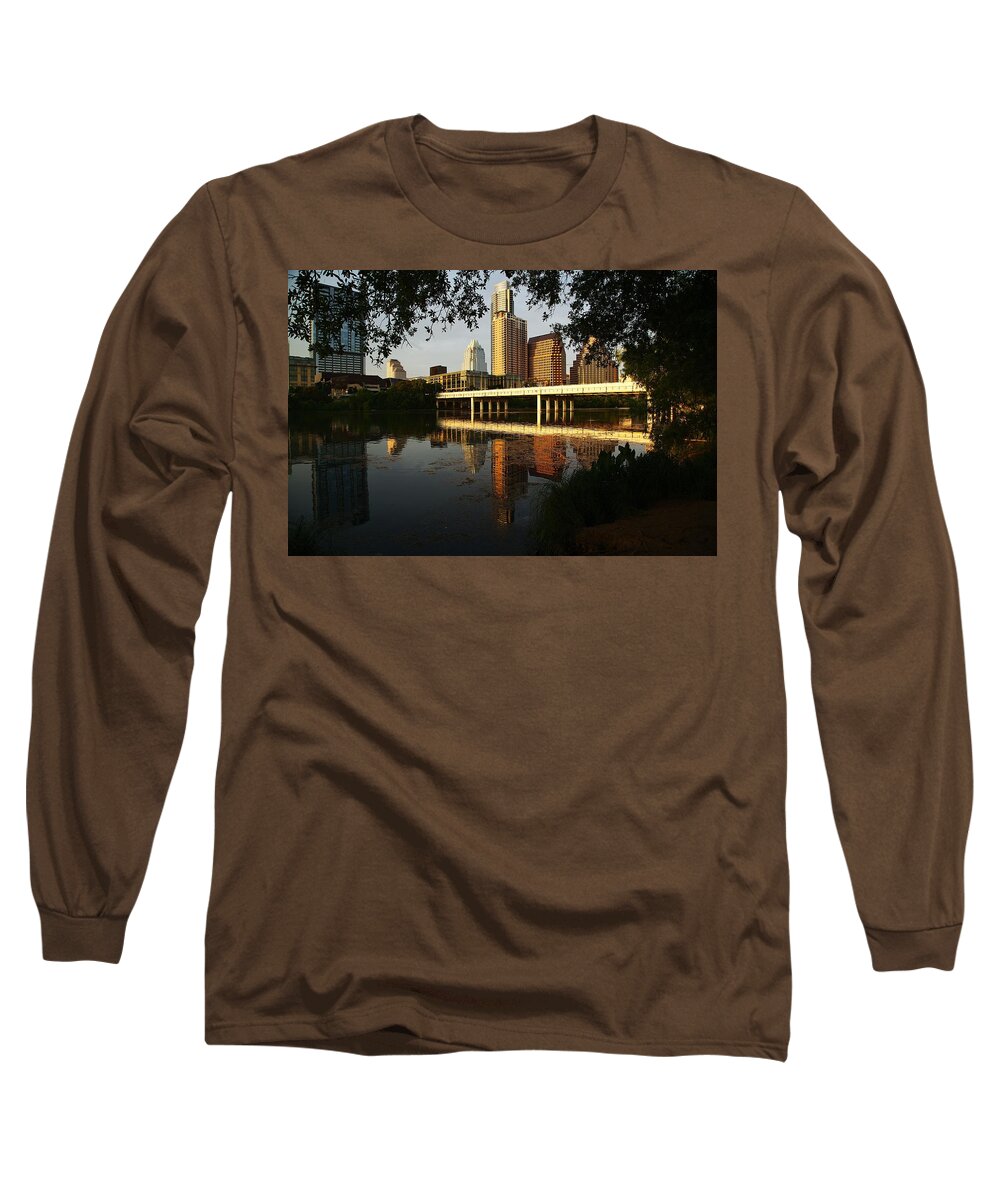 Austin Long Sleeve T-Shirt featuring the photograph Evening Along the River by Dave Files