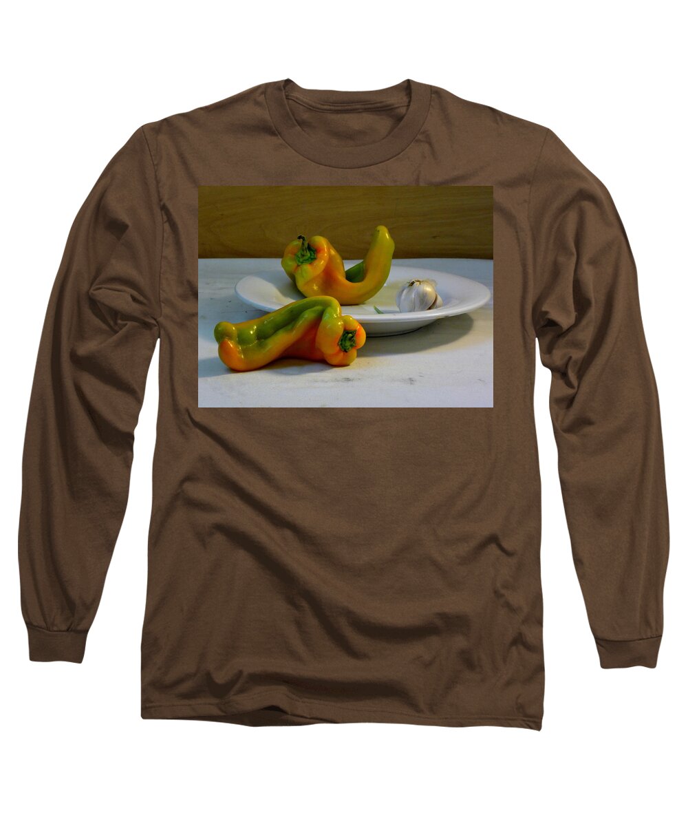 Setting Long Sleeve T-Shirt featuring the photograph Garlic and Peppers by Deborah Crew-Johnson