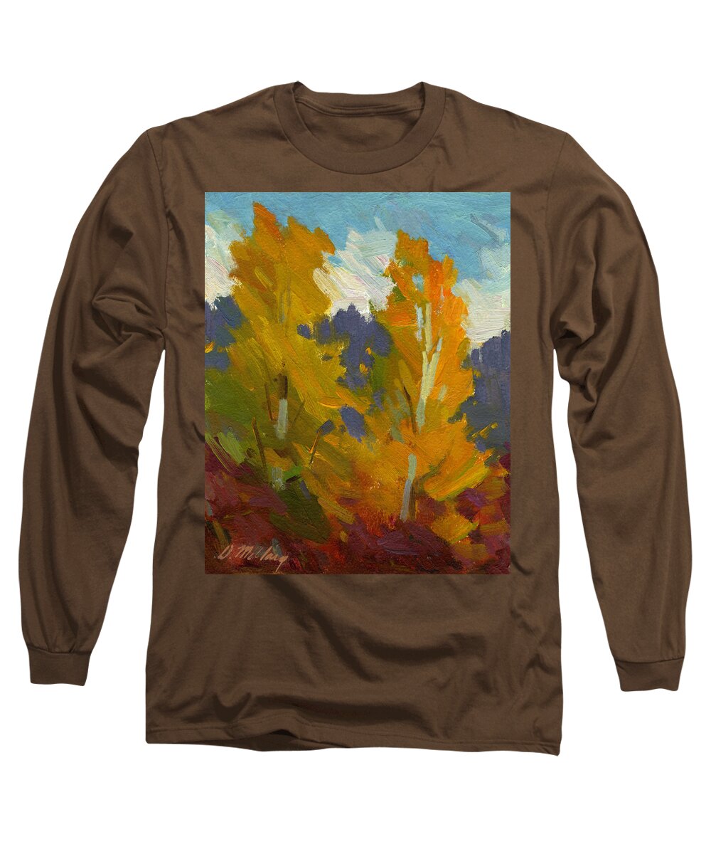 Golden Long Sleeve T-Shirt featuring the painting Golden Fall by Diane McClary