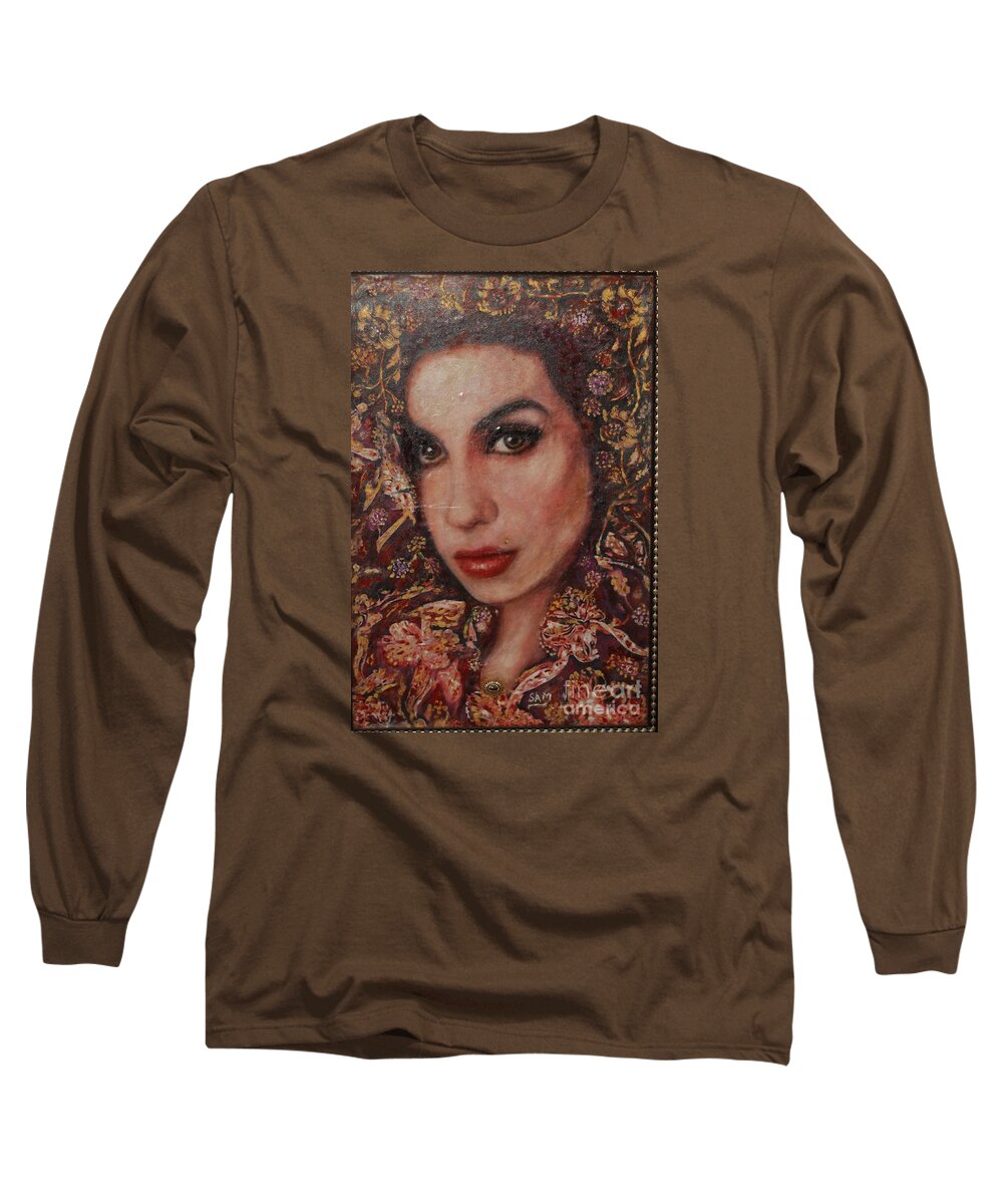 Amy Long Sleeve T-Shirt featuring the painting Golden Girl Amy by Sam Shaker
