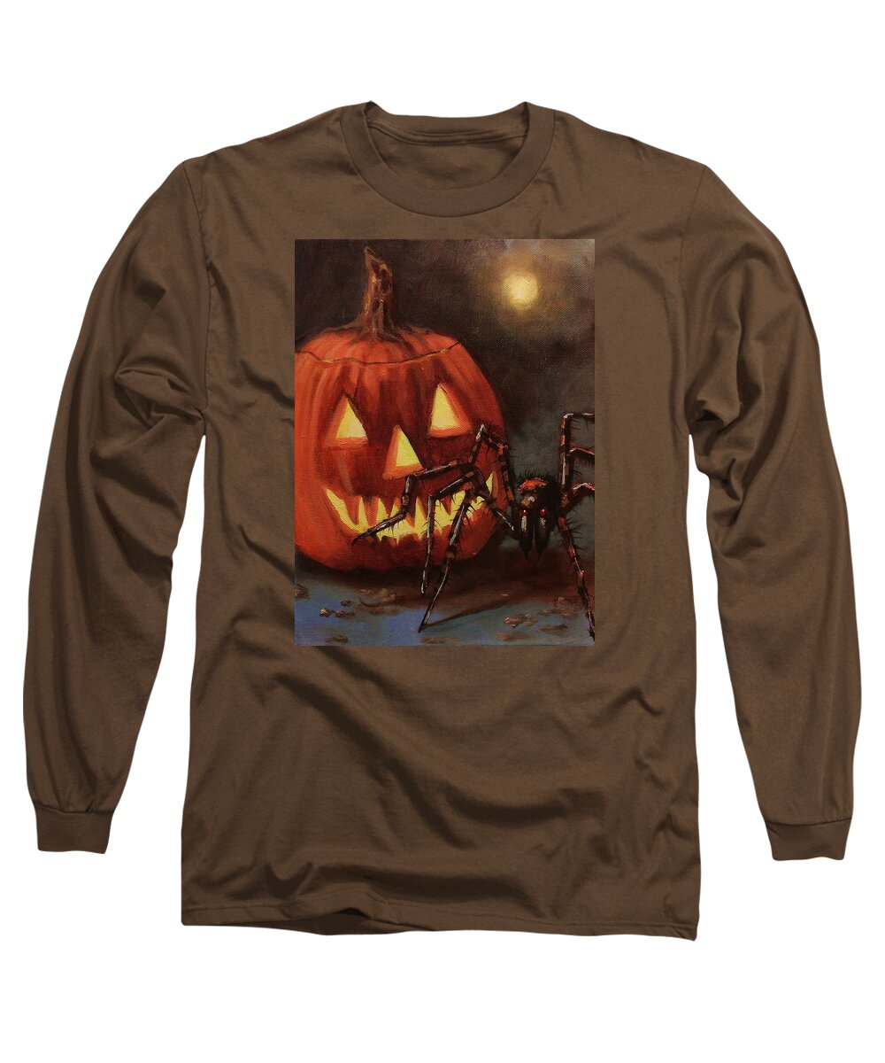 Halloween Long Sleeve T-Shirt featuring the painting Halloween Spider by Tom Shropshire