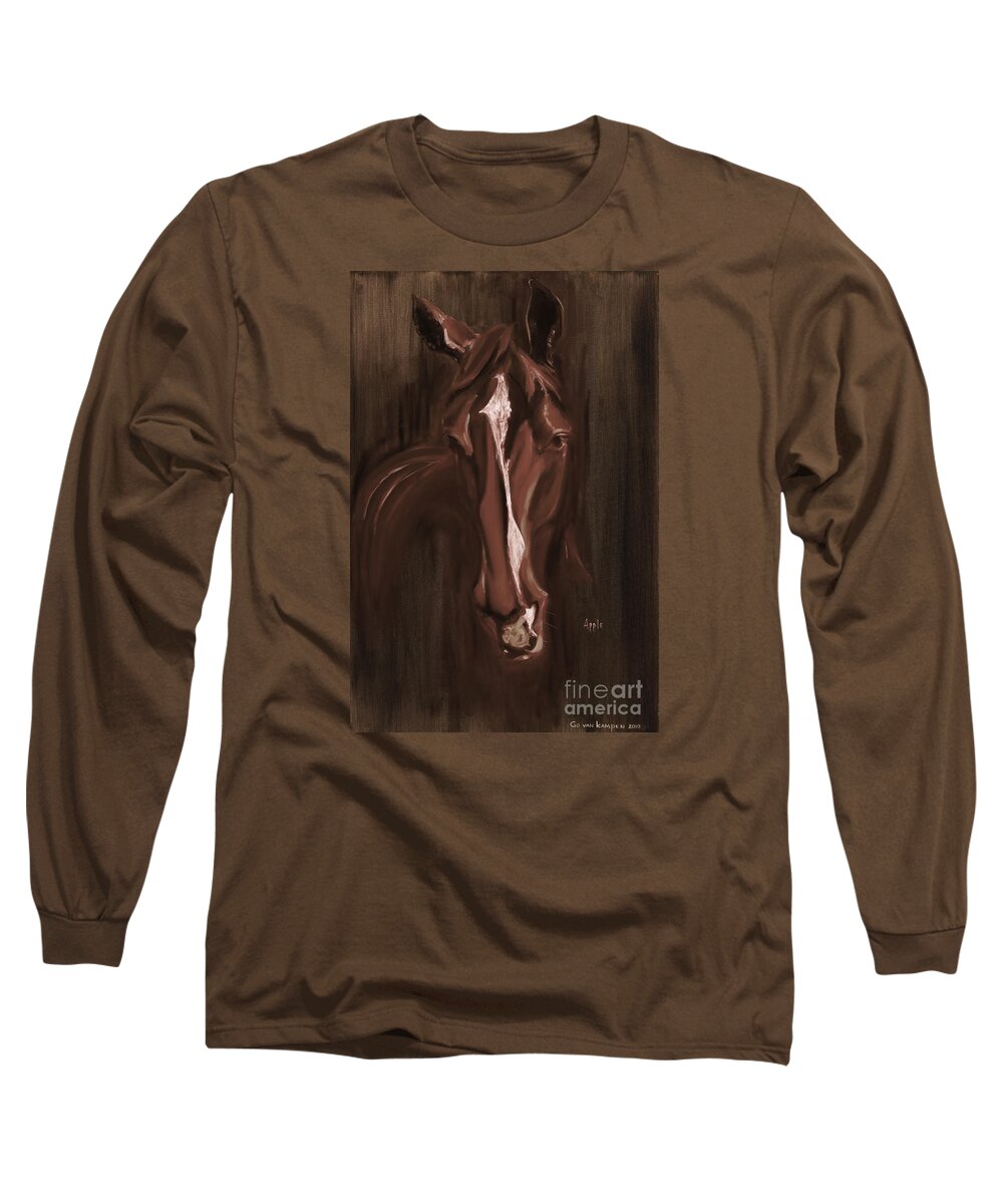 Horse Long Sleeve T-Shirt featuring the painting Horse Apple warm brown by Go Van Kampen