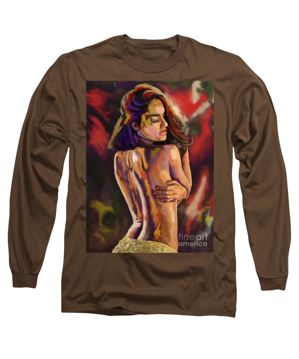 Bare Back Long Sleeve T-Shirt featuring the painting Impressionist Lisa by Tim Gilliland