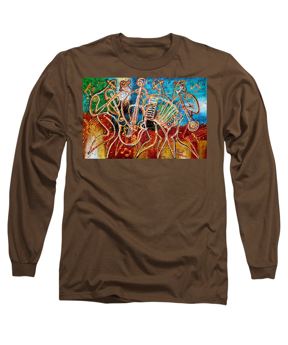 Jazz Long Sleeve T-Shirt featuring the painting Klezmer Music Band by Leon Zernitsky