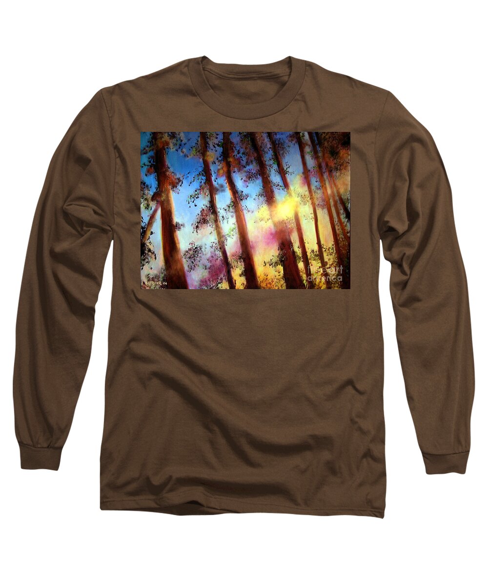 Trees Long Sleeve T-Shirt featuring the painting Looking Through the Trees by Alison Caltrider