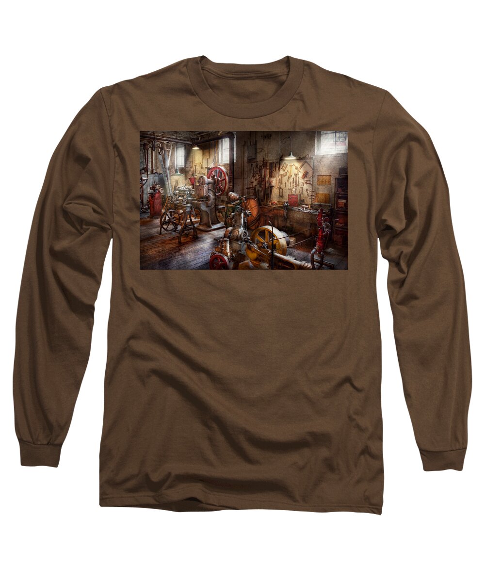 Machinist Long Sleeve T-Shirt featuring the photograph Machinist - A room full of memories by Mike Savad
