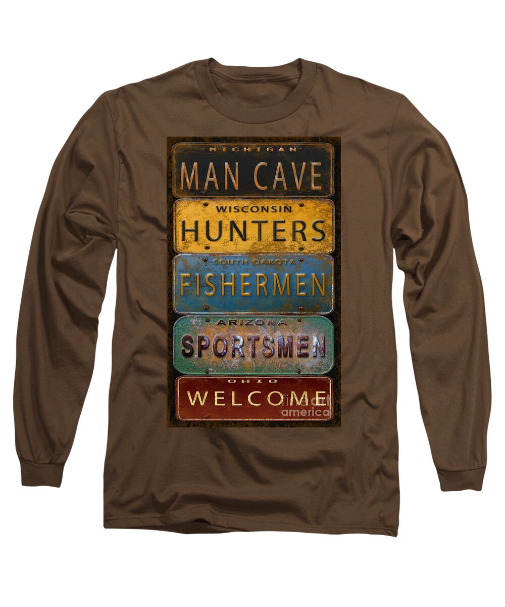 Jean Plout Long Sleeve T-Shirt featuring the digital art Man Cave-License Plate Art by Jean Plout