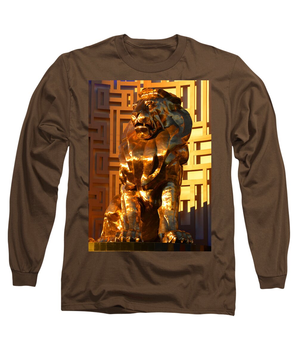 Golden Long Sleeve T-Shirt featuring the photograph MGM Lion by David Lee Thompson