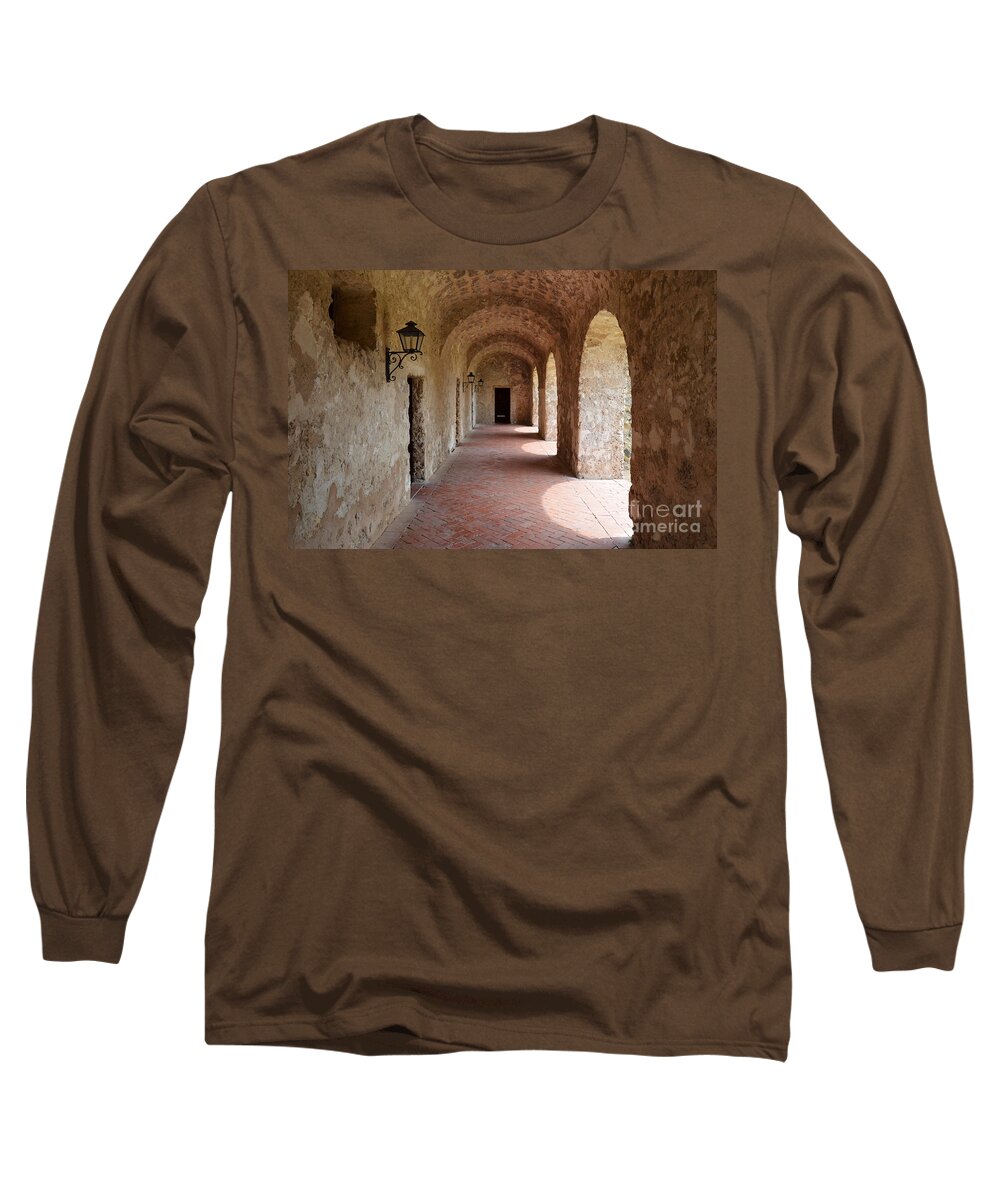 San Antonio Long Sleeve T-Shirt featuring the photograph Mission Concepcion Promenade Walkway in San Antonio Missions National Historical Park Texas by Shawn O'Brien