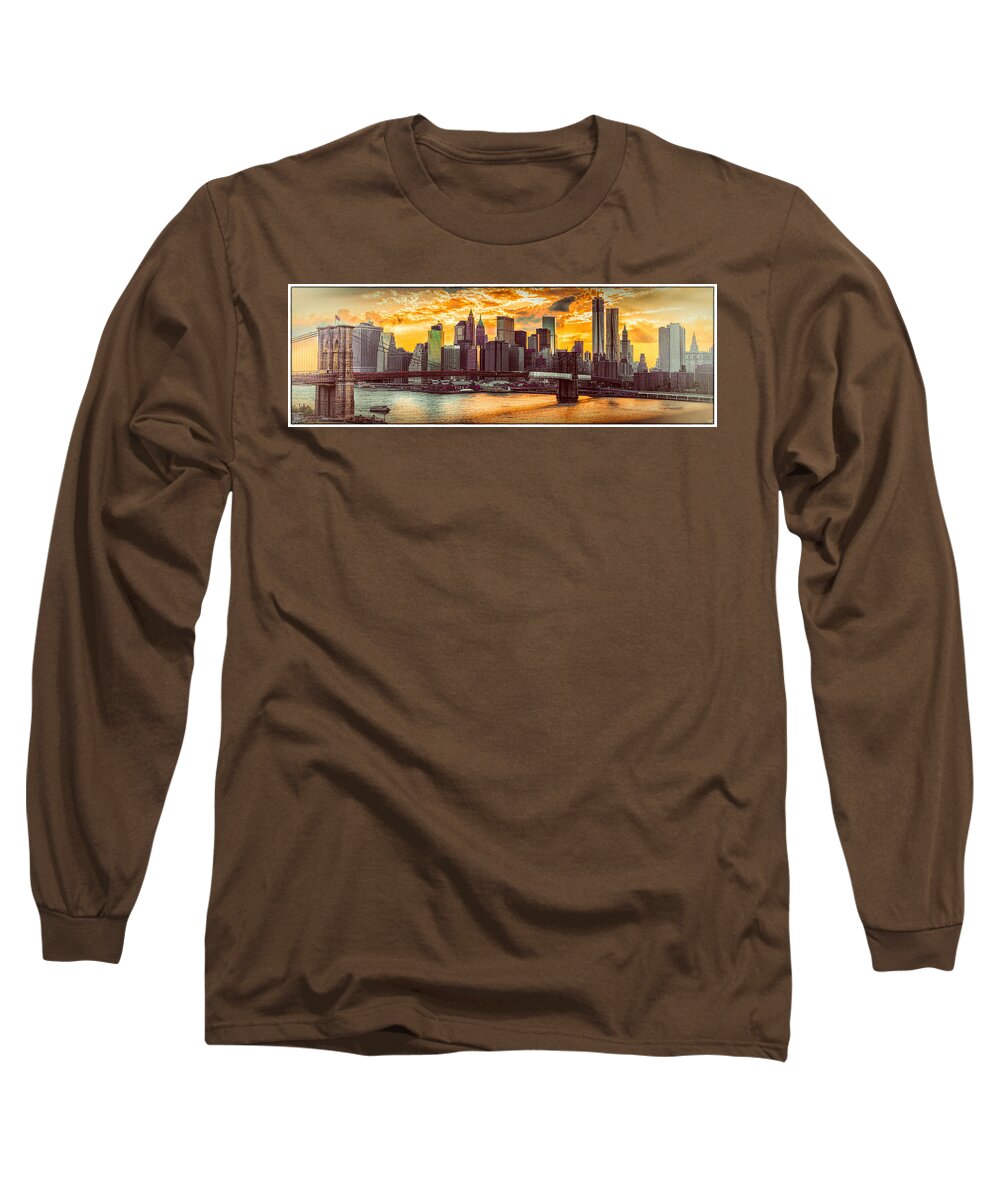 Brooklyn Bridge Long Sleeve T-Shirt featuring the photograph New York City Summer Panorama by Chris Lord