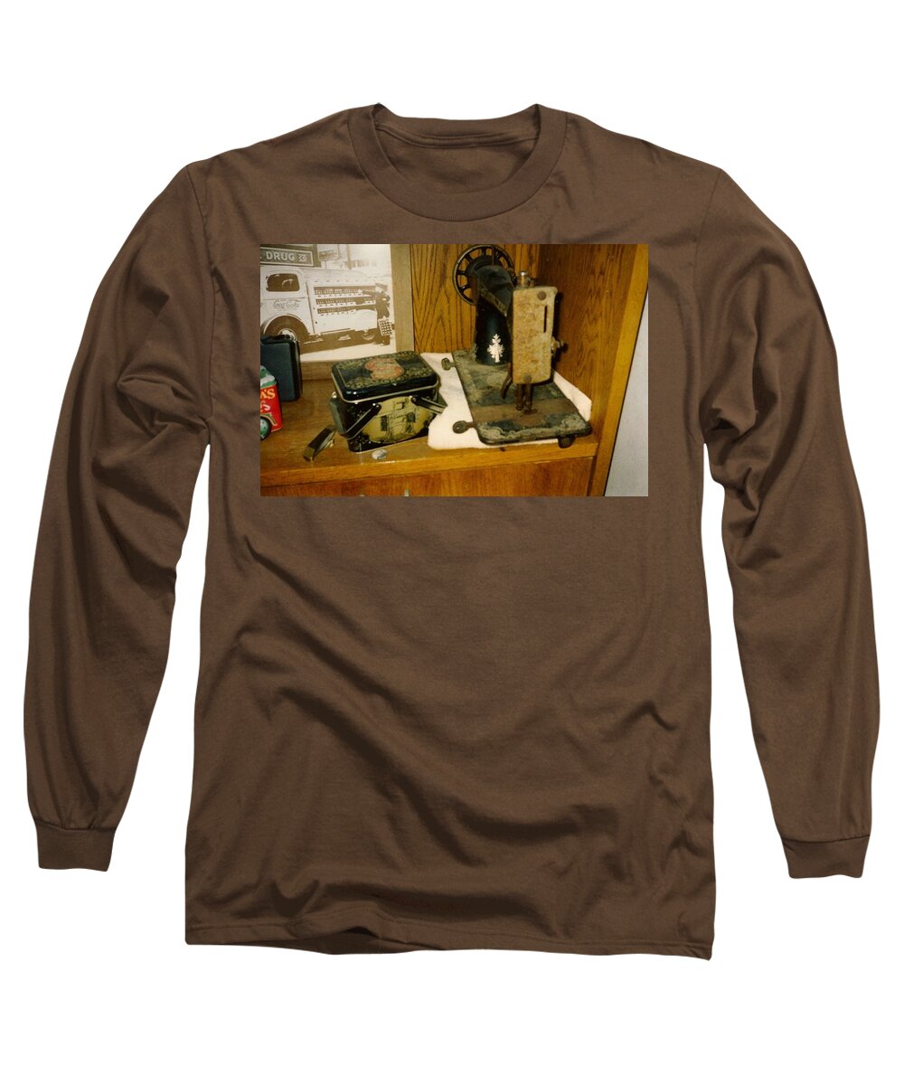 Sewing Long Sleeve T-Shirt featuring the photograph Old Looking Sewing Machine and Box by Chris W Photography AKA Christian Wilson