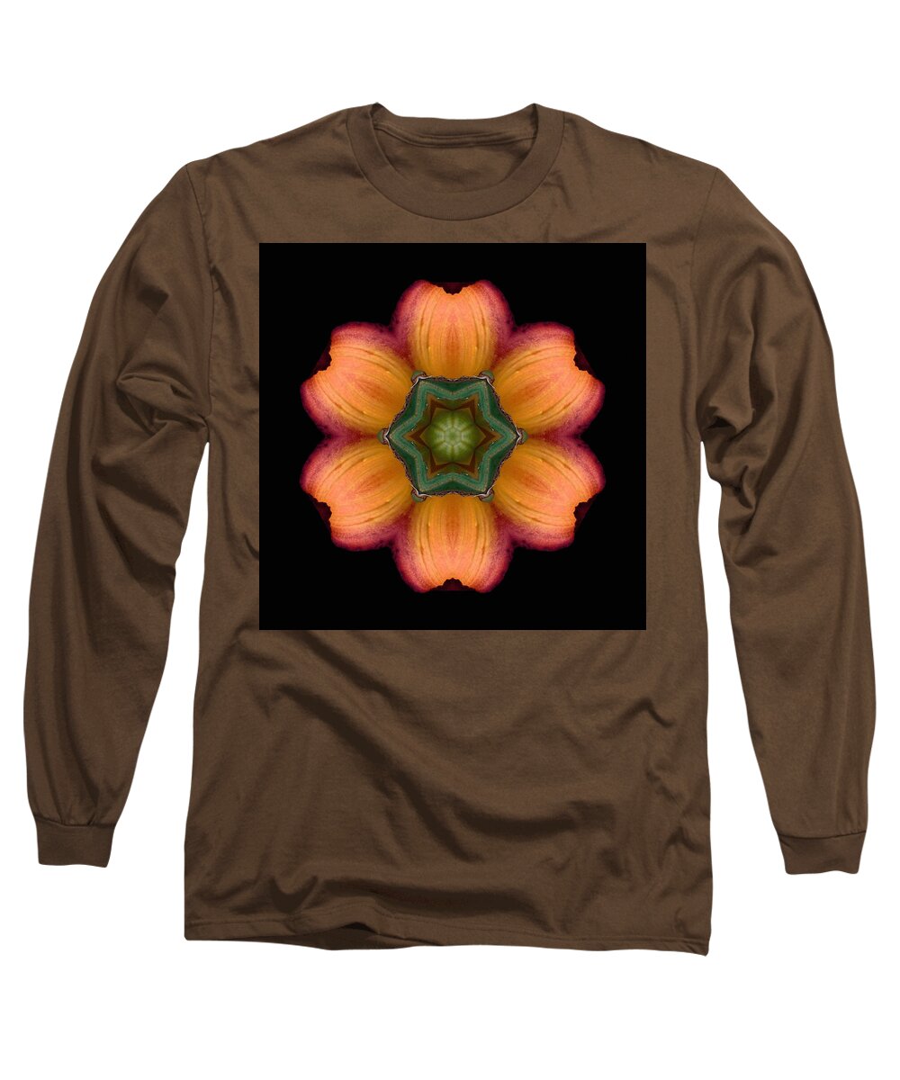 Flower Long Sleeve T-Shirt featuring the photograph Orange Daylily Flower Mandala by David J Bookbinder
