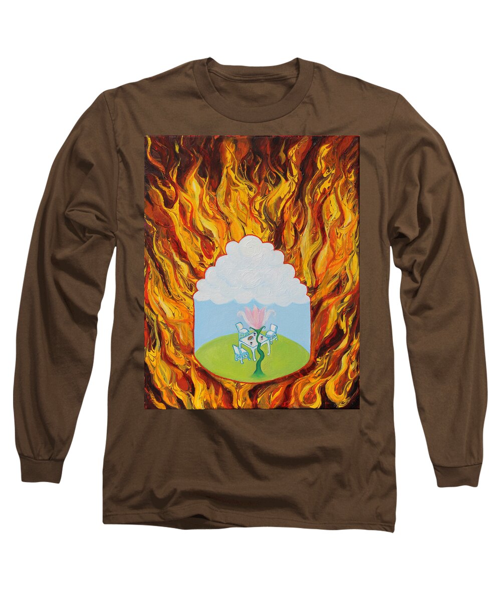 Fire Long Sleeve T-Shirt featuring the painting Prophetic Message Sketch 35 What will Seem Impossible will Happen by Anne Cameron Cutri