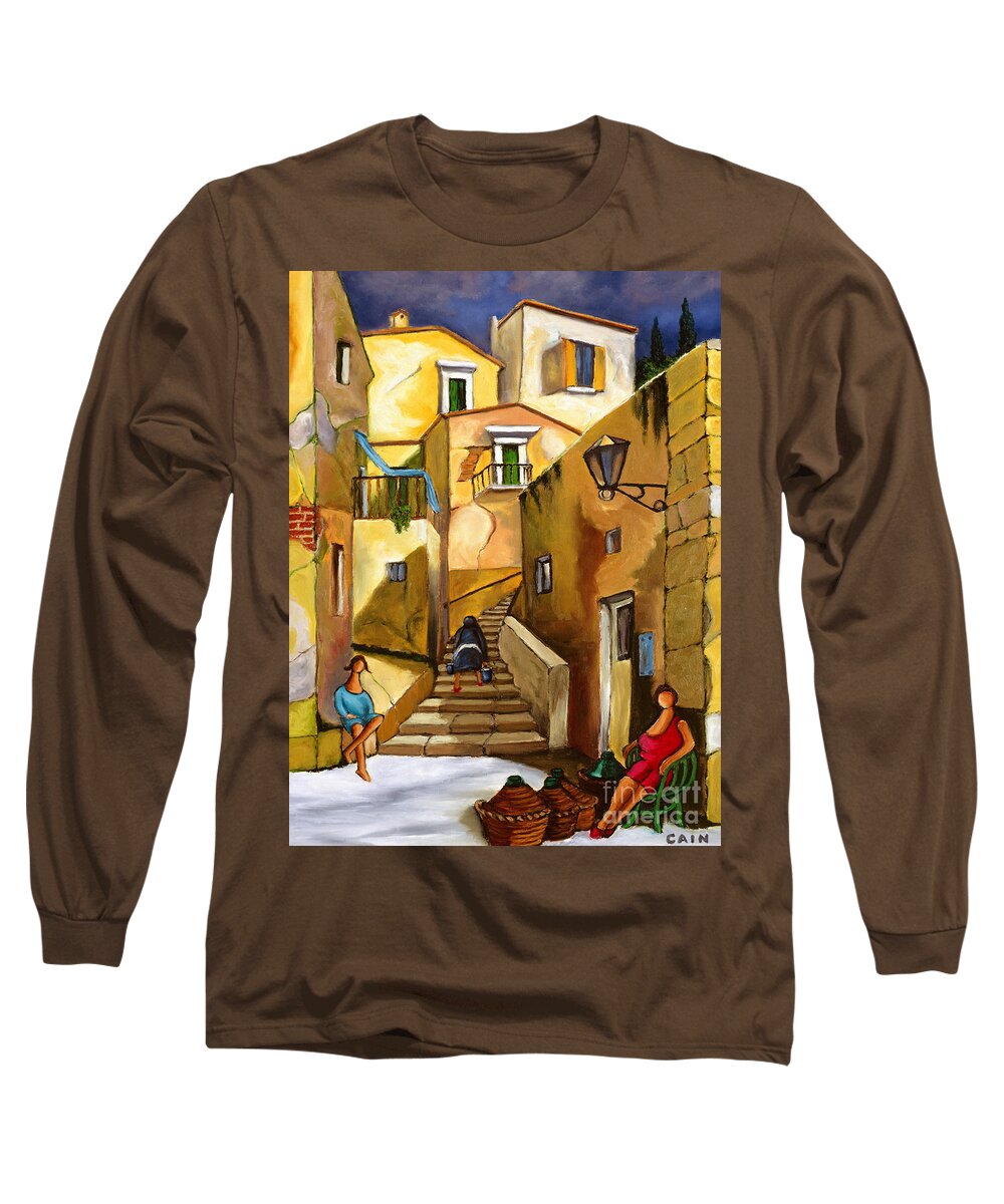 Wine Long Sleeve T-Shirt featuring the painting Refill The Wine Prego by William Cain