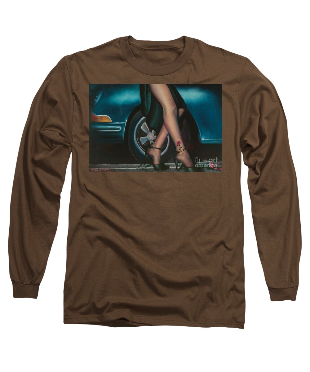 Legs Long Sleeve T-Shirt featuring the painting Rose Tattoo by Mary Ann Leitch