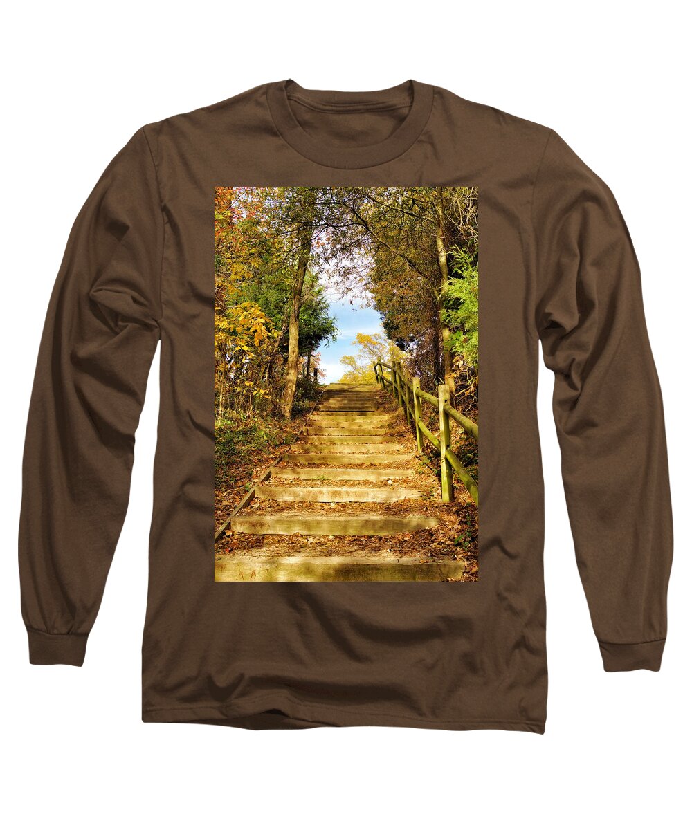 Rustic Long Sleeve T-Shirt featuring the photograph Rustic Stairway by Jean Goodwin Brooks