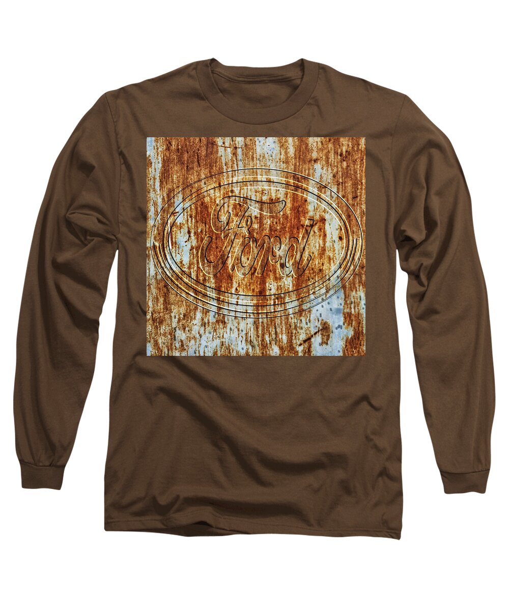 Rusty Long Sleeve T-Shirt featuring the photograph Rusty Ford logo by Paulo Goncalves