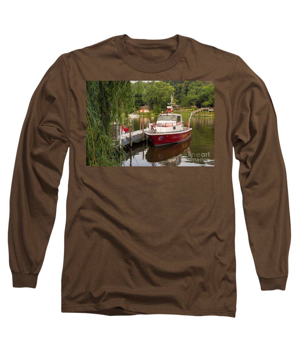 Fire Boat Long Sleeve T-Shirt featuring the photograph Saugatuck Fire Boat by Amy Lucid