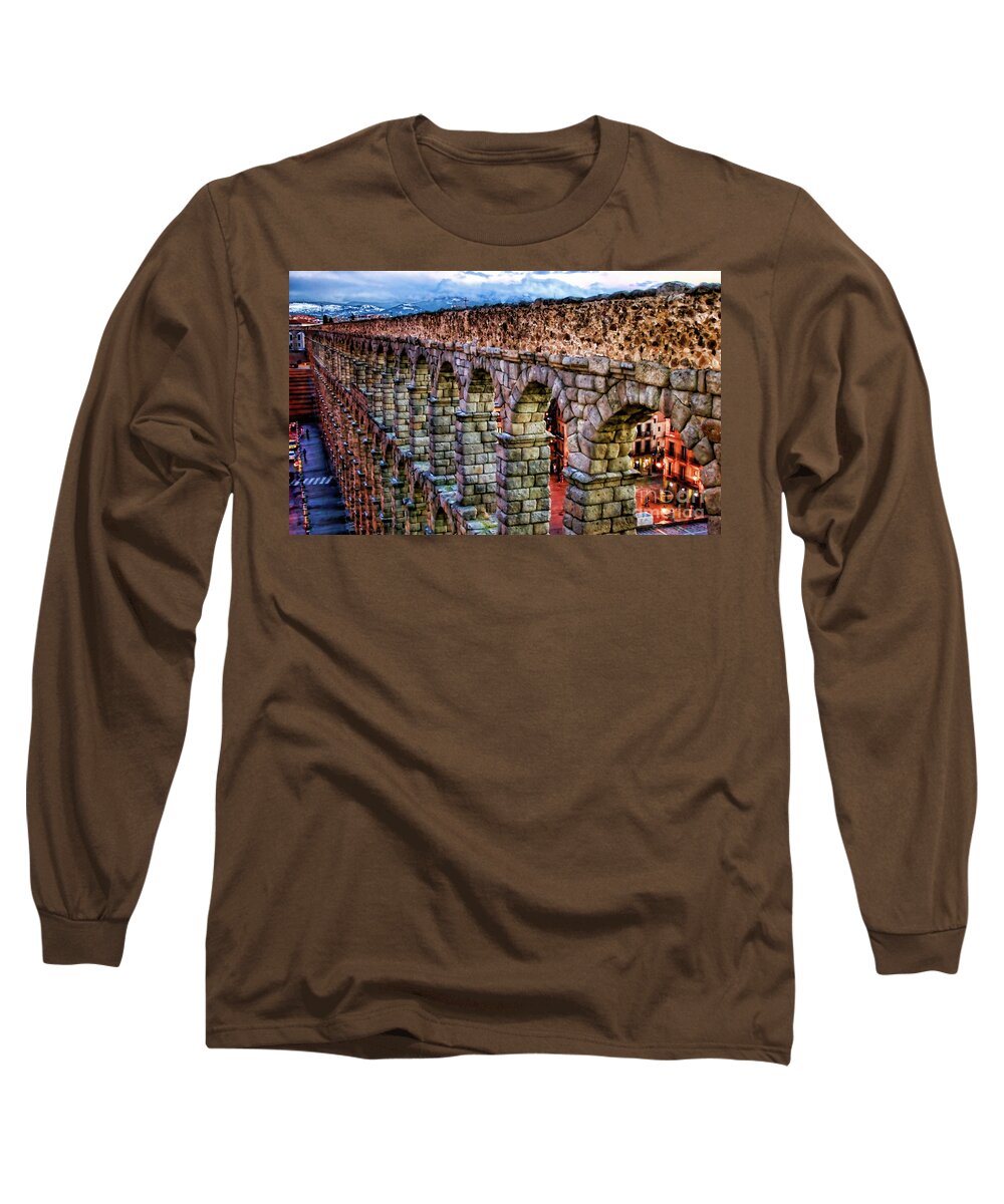Segovia Long Sleeve T-Shirt featuring the photograph Segovia Aqueduct Spain By Diana Sainz by Diana Raquel Sainz
