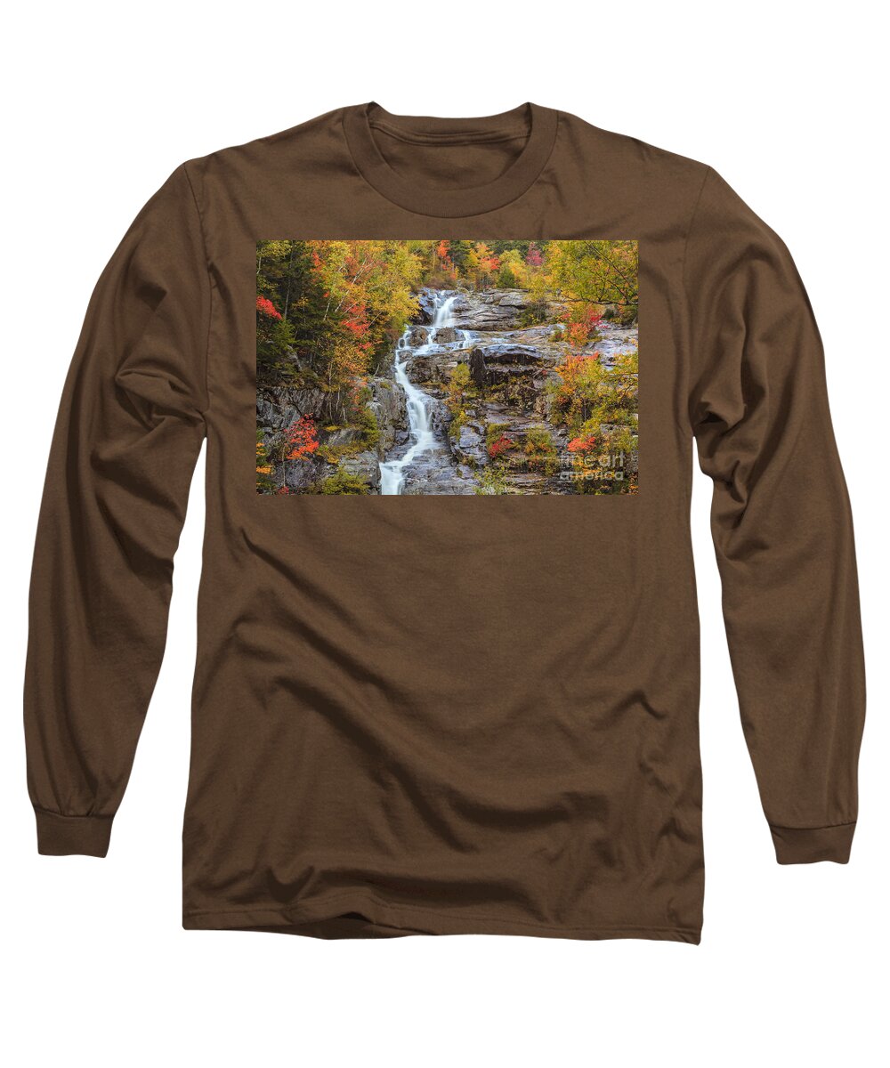 Silver Cascade Long Sleeve T-Shirt featuring the photograph Silver Cascade waterfall White Mountains New Hampshire by Ken Brown