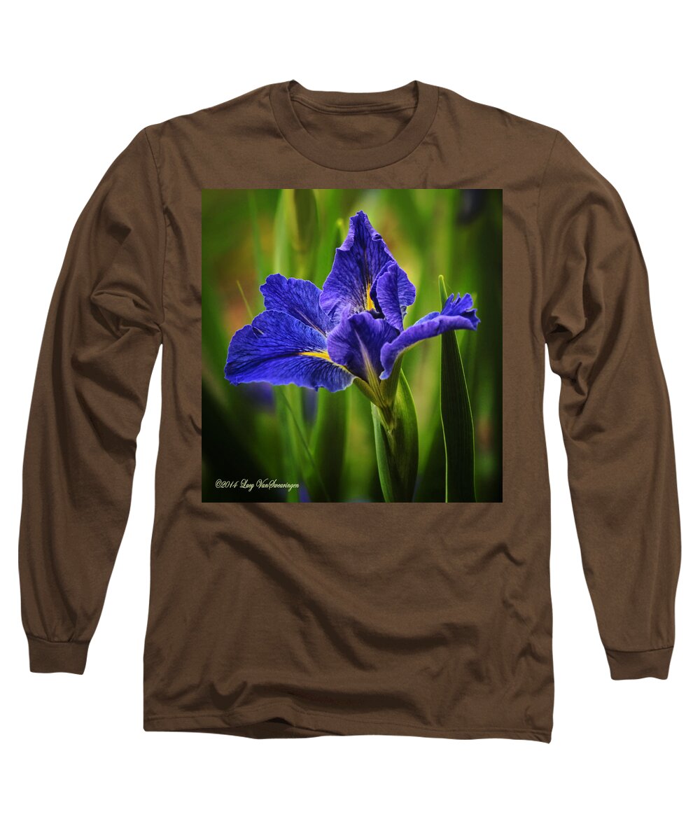 Spring Long Sleeve T-Shirt featuring the photograph Spring Blue Iris by Lucy VanSwearingen
