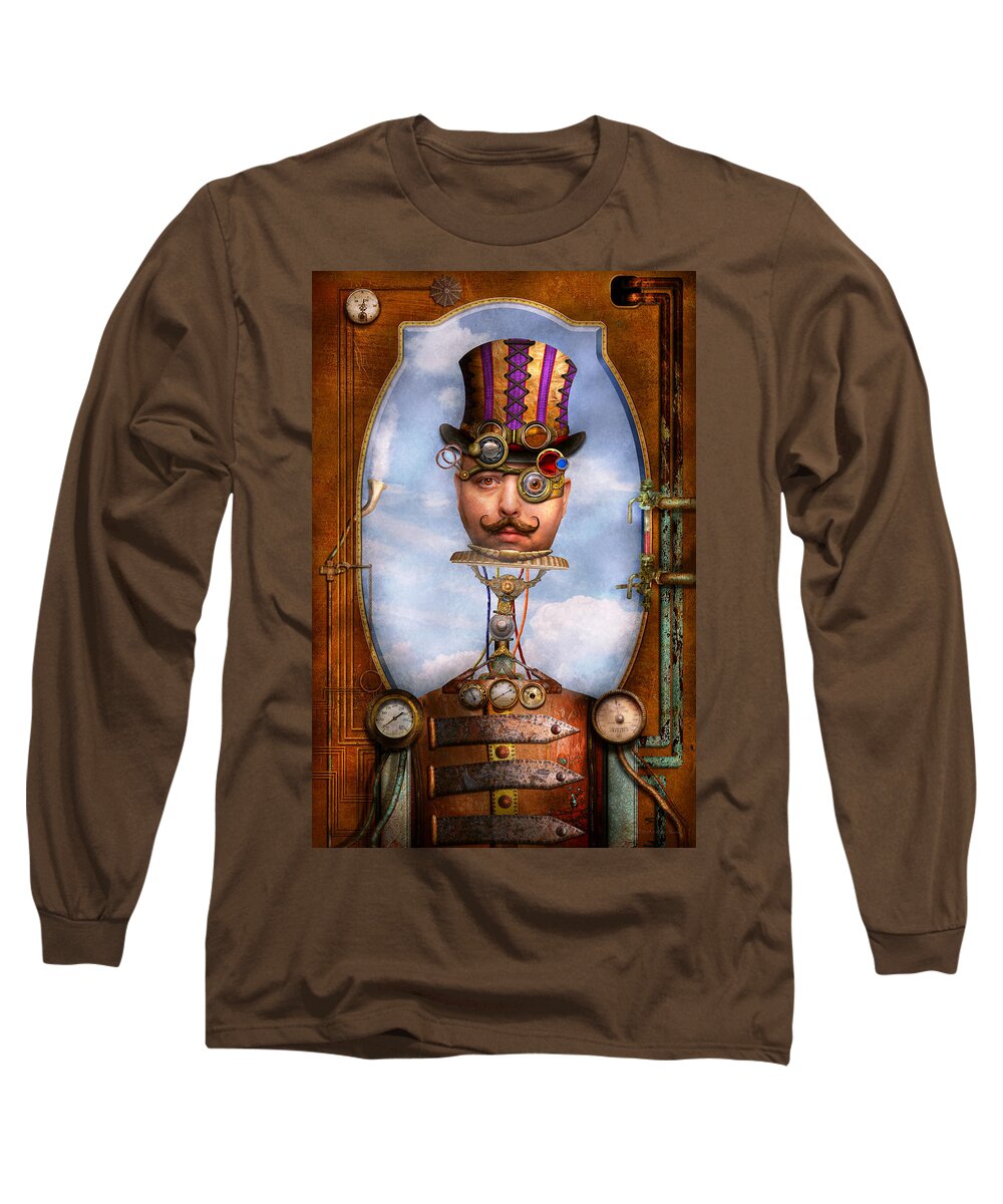 Robot Long Sleeve T-Shirt featuring the digital art Steampunk - Integrated by Mike Savad