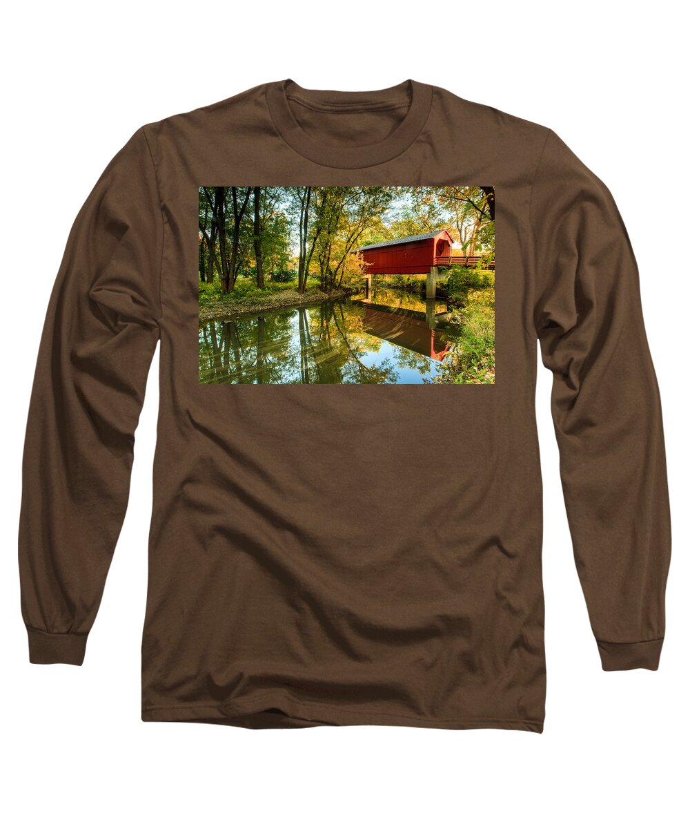 Sugar Creek Covered Bridge Long Sleeve T-Shirt featuring the photograph Sugar Creek Covered Bridge by Ben Graham
