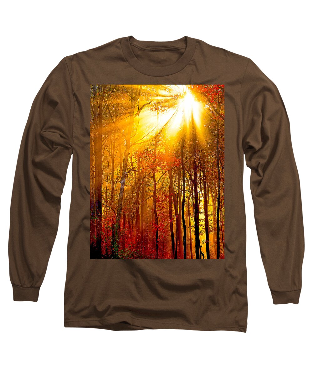 Sunburst Long Sleeve T-Shirt featuring the photograph Sunburst In The Forest by Randall Branham