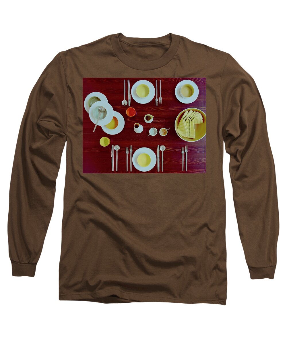 Kitchen Long Sleeve T-Shirt featuring the photograph Tableware Set On A Wooden Table by Romulo Yanes