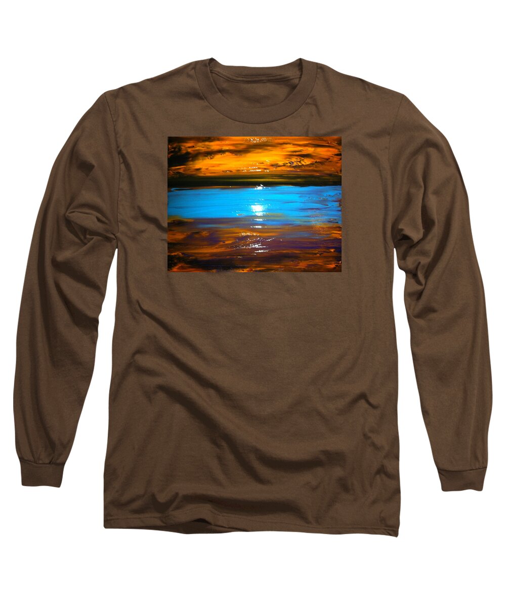 Sunset Long Sleeve T-Shirt featuring the painting The Golden Sunset by Kicking Bear Productions