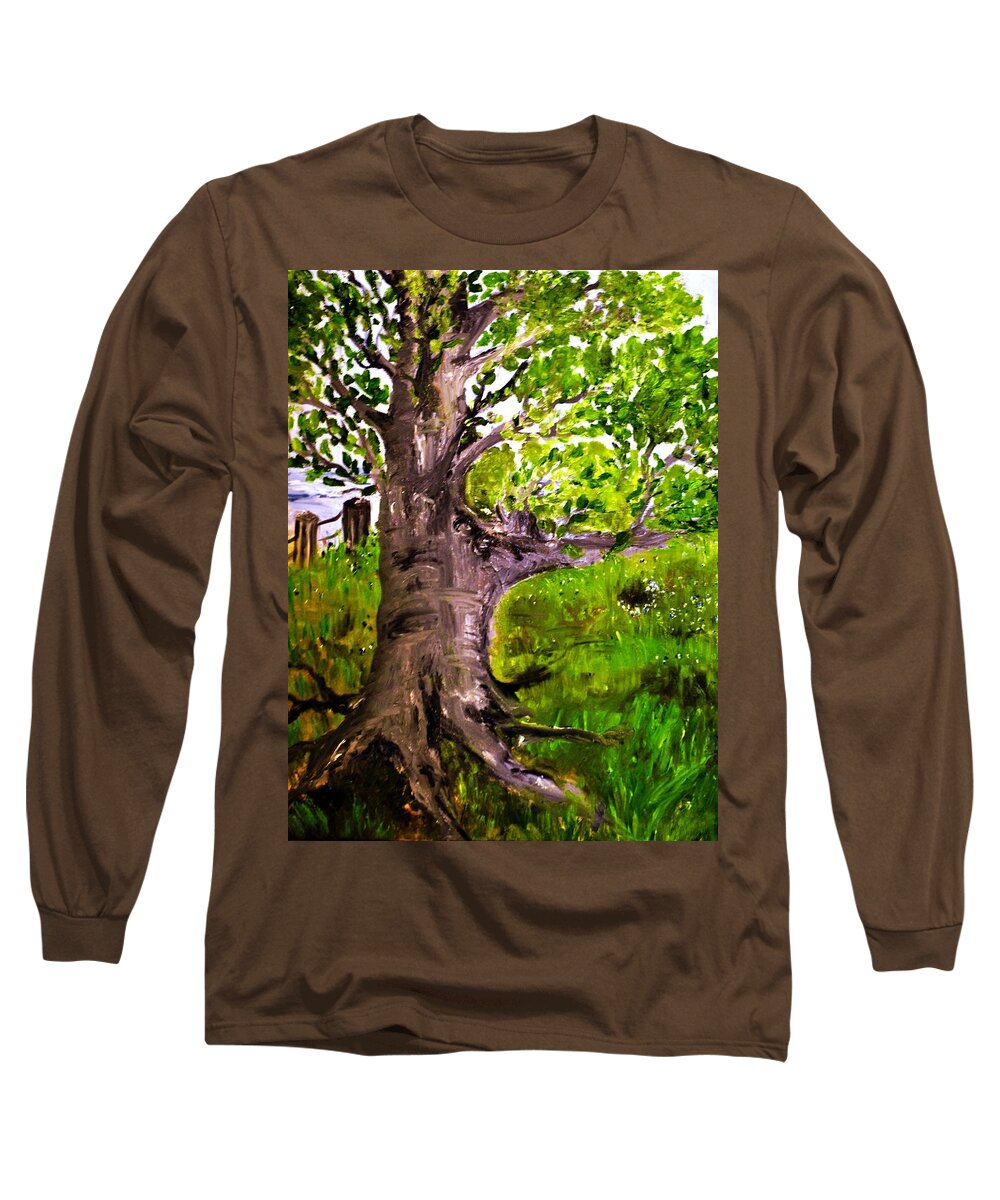 Tree Long Sleeve T-Shirt featuring the painting The Old Walnut by Evelina Popilian